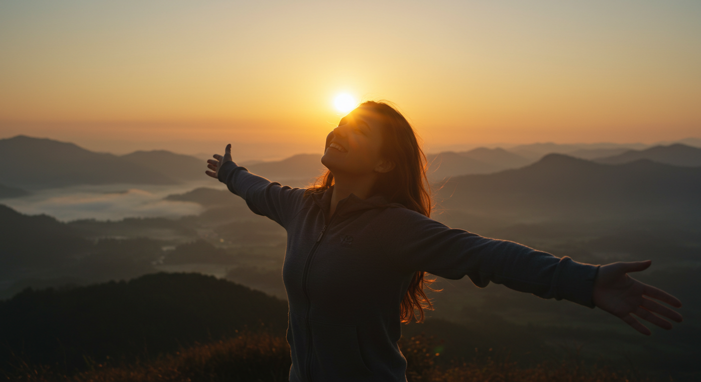 Person feeling energetic in the morning sun
